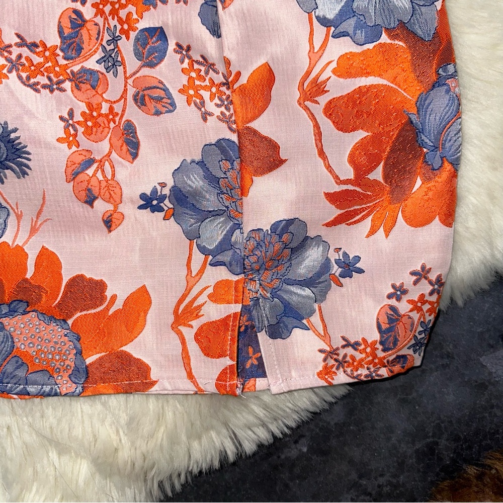 Fashion nova Asami floral skirt set jacquard pink peach orange navy cute - Picture 9 of 14